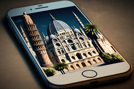 world tourism day with mobile app. Generative AI illustration.の素材