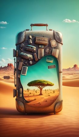 world tourism day, Africa summer travel vacation banner. Generative AI illustration.の素材