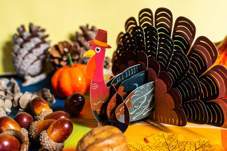 Thanksgiving Day. Funny cartoon character turkey. Paper cut.