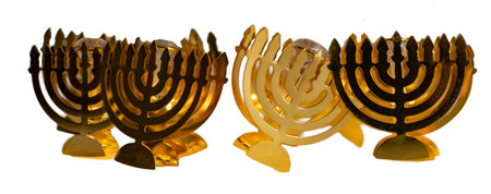 Small Hanukkah candleholder isolated on white or transparent background cutout.の写真素材