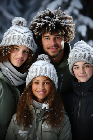 Multiethnic Young friends smiling at camera. AI Generated illustration.の素材