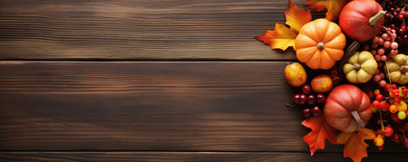 Thanksgiving or autumn celebration banner. AI Generated illustration.の素材