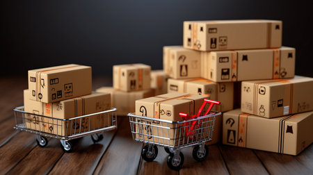 Cardboard for delivery in warehouse. AI Generated illustration.の素材