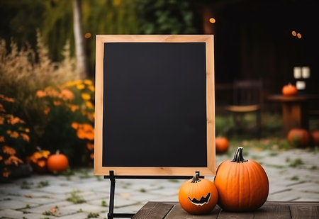 Empty vertical wooden sign for halloween. AI Generated illustration.の素材