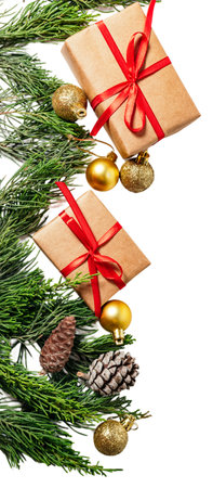 Christmas ornaments and gift isolated on white or transparent background cutout.の素材