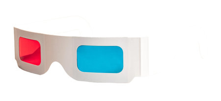Cardboard 3D glasses in paper craft, isolated on white or transparent background cutout.の写真素材