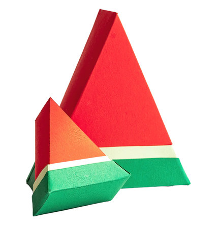 Watermelon in paper craft, isolated on white or transparent background cutout.