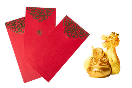 Chinese red envelope isolated on white or transparent background. AI Generated image.