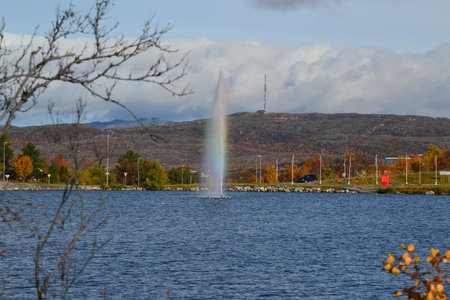 Lakeand fountain  in Norwayの写真素材