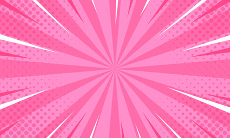 Pink comic sunburst effect background with halftone. pop art comic-style vector background. Suitable for templates, sale banners, events, ads, web and pagesのイラスト素材