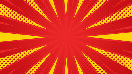 Red comic sunburst effect background with halftone. pop art comic-style vector background. Suitable for templates, sale banners, events, ads, web and pagesのイラスト素材