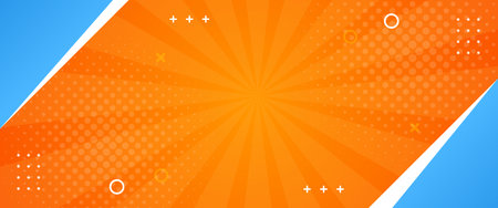 Bright orange abstract geometric banner background. Orange comic sunburst effect background with halftone. Suitable for templates, sales banners, events, ads, web, and headersのイラスト素材