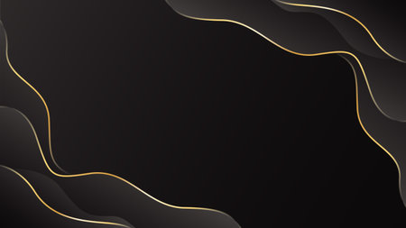 Abstract black luxury background with gold lines. Elegant wave modern wallpaper. Template banner background for sales, ads, events, awards, web, pages, and othersのイラスト素材