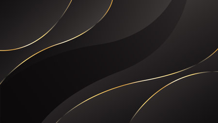 Abstract black luxury background with gold lines. Elegant wave modern wallpaper. Template banner background for sales, ads, events, awards, web, pages, and othersのイラスト素材