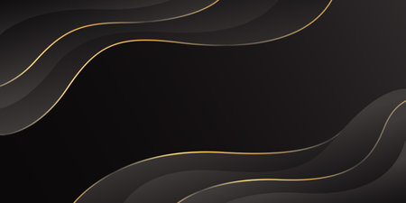 Abstract black luxury background with gold lines. Elegant wave modern wallpaper. Template banner background for sales, ads, events, awards, web, pages, and othersのイラスト素材