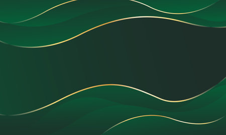Emerald green abstract luxury background with gold lines. Elegant wave modern wallpaper. Suitable for templates, banners, cards, sales, ads, events, awards, web and pagesのイラスト素材