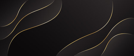 Abstract black luxury banner background with gold lines. Elegant wave modern wallpapers. Suitable for templates, banners, sales, ads, events, awards, web and pagesのイラスト素材