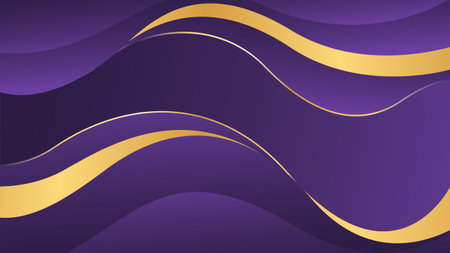 Abstract purple luxury wave background with gold lines. Elegant modern wallpapers. Suitable for templates, banners, cards, sales, ads, events, awards, web and pagesのイラスト素材