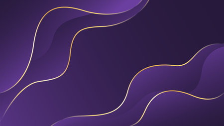 Abstract purple luxury background with gold lines. Elegant wave modern wallpaper. Template banner background for sales, ads, events, awards, web, pages, and othersのイラスト素材