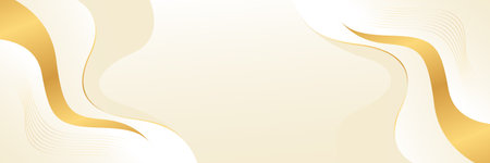 Abstract beige luxury banner background with gold lines. Elegant wave modern wallpaper. Template banner design for beauty products, sales, ads, events, web, pages and headersのイラスト素材
