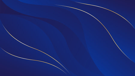 Abstract blue luxury background with gold lines. Elegant wave modern wallpapers. Suitable for templates, banners, cards, sales, ads, events, awards, web and pagesのイラスト素材