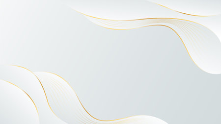 Elegant white-gray luxury background. Abstract wave dynamic wallpaper with gold lines. Template banner background for sales, business, ads, events, web, and pagesのイラスト素材