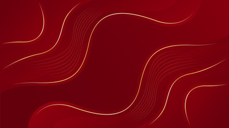 Abstract red luxury wave background with gold lines. Elegant modern wallpapers. Suitable for templates, banners, cards, sales, ads, events, awards, web and pagesのイラスト素材