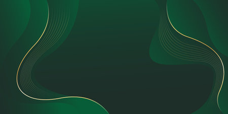 Abstract emerald green luxury background with gold lines. Elegant wave modern wallpapers. Suitable for templates, banners, cards, sales, ads, events, awards, web and pagesのイラスト素材