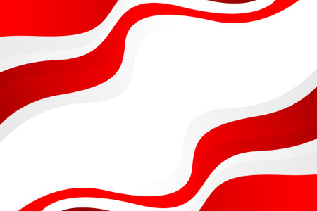 Abstract red and white wave background. Modern Indonesian flag color theme. Perfect for Independence Day banners, patriotic celebration posters, national events, and web headersのイラスト素材