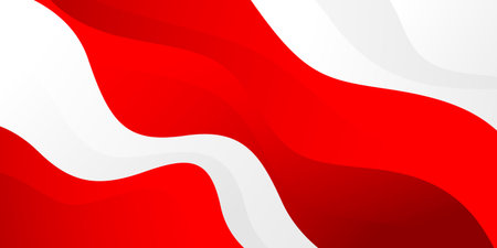 Abstract red and white wave background. Modern Indonesian flag color theme. Perfect for Independence Day banners, patriotic celebration posters, national events, and web headersのイラスト素材