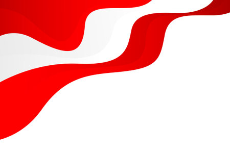 Abstract red and white wave background. Modern Indonesian flag color theme. Perfect for Independence Day banners, patriotic celebration posters, national events, and web headersのイラスト素材
