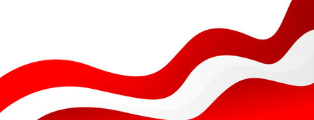 Abstract red and white wave background. Modern Indonesian flag color theme. Minimalist patriotic banner design for Independence Day, national events, web headers, and moreのイラスト素材