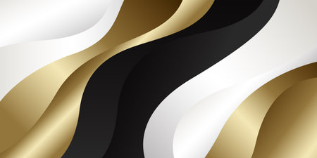 Abstract luxury metallic wave background with black, white and gold colors. Suitable for templates, banners, covers, sales, business, events, awards, web pages and moreのイラスト素材