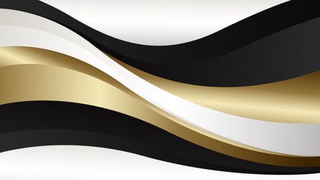 Abstract luxury metallic wave background with black, white and gold colors. Suitable for templates, banners, covers, sales, business, events, awards, web pages and moreのイラスト素材