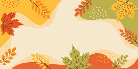 Autumn background with colorful fall leaves, abstract pastel organic wallpaper design for seasonal templates, festival events, greeting cards, sale banners, websites, and pagesのイラスト素材