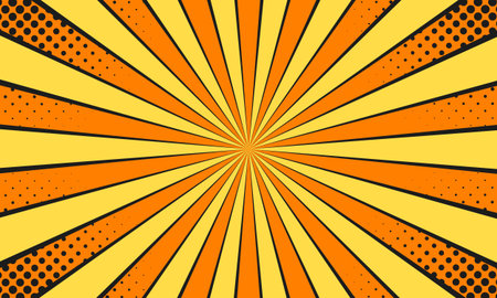 Orange and yellow pop art comic sunburst background with halftone. Comic book style wallpaper....