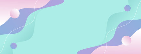 Modern abstract pastel banner background with wavy shapes and circles. Aesthetic teal, purple, and...