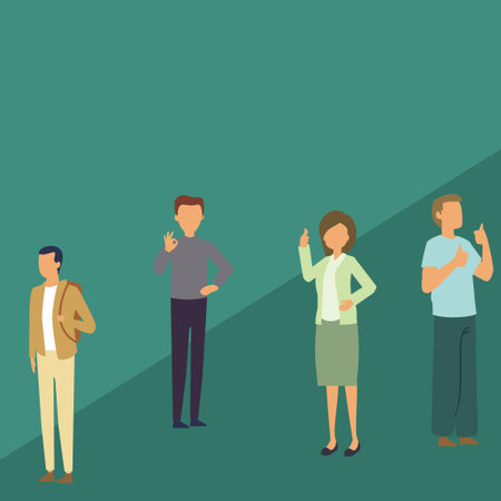 Vector illustration background of happy college students giving thumbs up gesture after studying together at university library. Learn and study in campus life concept.Graphic design vectorのイラスト素材