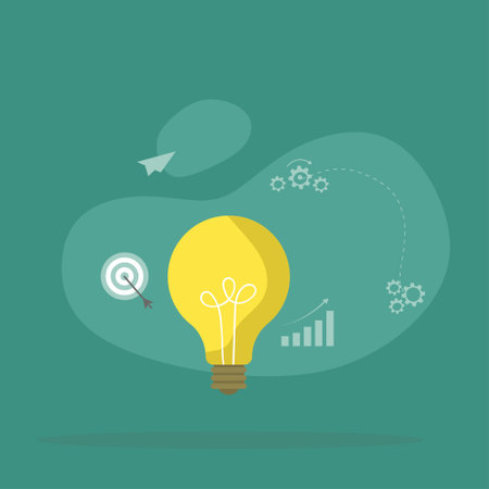 Vector illustration background of light bulb with metal gear wheel inside for machine company logo identity. Creative automotive workshop icon concept. Graphic design vector illustrationのイラスト素材