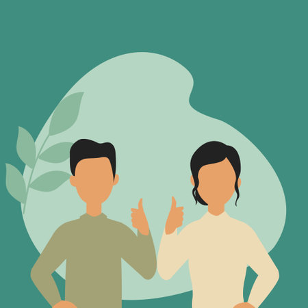 Vector illustration background of young happy couple businessman and businesswoman giving a thumbs-up gesture.business couple. Great business teamwork concept.Graphic design vector illustrationのイラスト素材