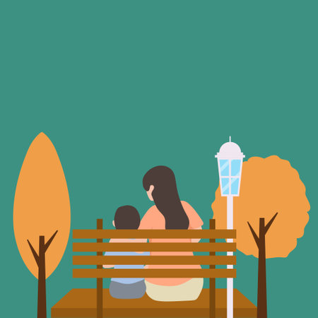 Simple Vector illustration background about young mother talking with her son about goal and purpose of life at home, happy family life. Happy parenting concept. Modern design vector illustrationのイラスト素材