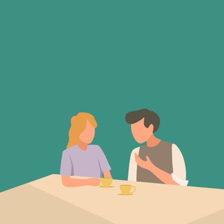 Simple Vector illustration background about young happy male and female couple doing romantic date and dinner together at a coffee shop. Marriage life concept. Modern design vector illustrationのイラスト素材