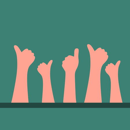 Simple Vector illustration drawing of people's arm hands raising with a thumbs-up gesture. Good service excellence in business sector sign concept. Modern design vector illustrationのイラスト素材