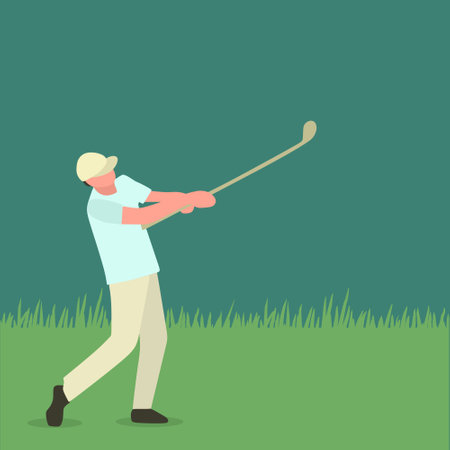 Simple Vector illustration drawing of young sporty golf player hit the ball using golf club vector graphic illustration. Healthy sport concept. Playing Golf Expert. Modern design vector illustrationのイラスト素材