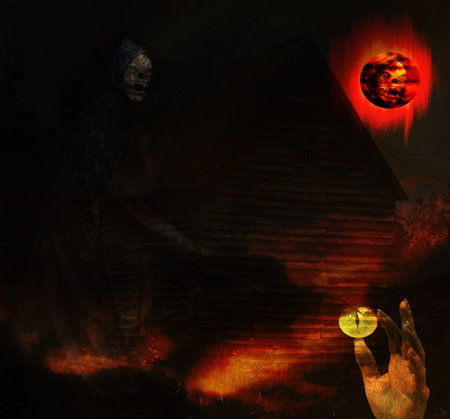 Dr Death the Grim Reaper in his domain of the Underworld of doom death and madness with room for your text  の写真素材