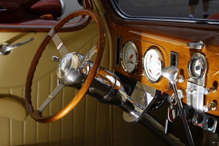 GLOUCESTER, VA- SEPTEMBER 28:1937 Ford interior at the 26th Annual 2012 MPCC(middle peninsula car club)meeting at the Main St shopping center in Gloucester, Virginia on September 28, 2012.のeditorial素材