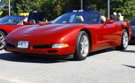 GLOUCESTER, VA- OCTOBER 13:A red Corvette convertible at the Ken Houtz Chevrolet Buick, Camaro VS...