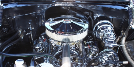 GLOUCESTER, VA- MAY 25:1955 Chevy engine in the (middle peninsula car club) relay for life car show at the Main St shopping center in Gloucester, Virginia on May 25, 2013のeditorial素材