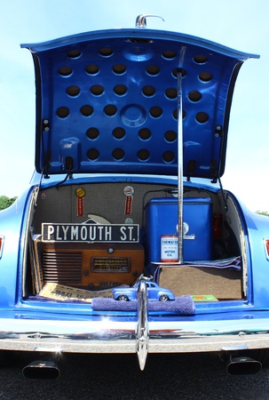 GLOUCESTER, VA- MAY 25: 1940 Plymouth trunk interior in the (middle peninsula car club) relay for life car show at the Main St shopping center in Gloucester, Virginia on May 25, 2013のeditorial素材