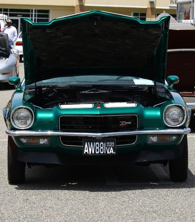 GLOUCESTER, VA- MAY 25: Green Z28 Camaro front in the (middle peninsula car club) relay for life car show at the Main St shopping center in Gloucester, Virginia on May 25, 2013のeditorial素材